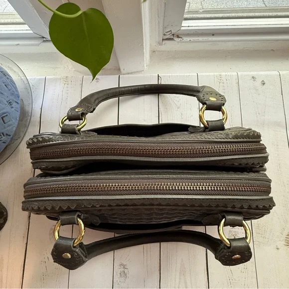 Juicy Couture | Modern Queen Baroque Leather Satchel, Dark Gray - Picture 3 of 17